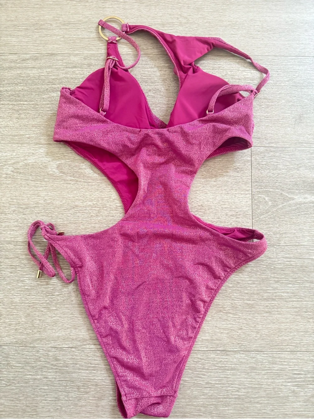 Honey Birdette Metallic Fuchsia Pink Ring Detail Cutout One-Piece Swimsuit S